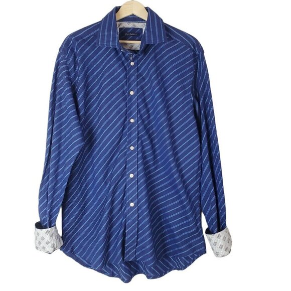 Robert Graham Shirt Mens XL Flip Cuff Blue Check Long Sleeve Button Up Cotton - Picture 1 of 15